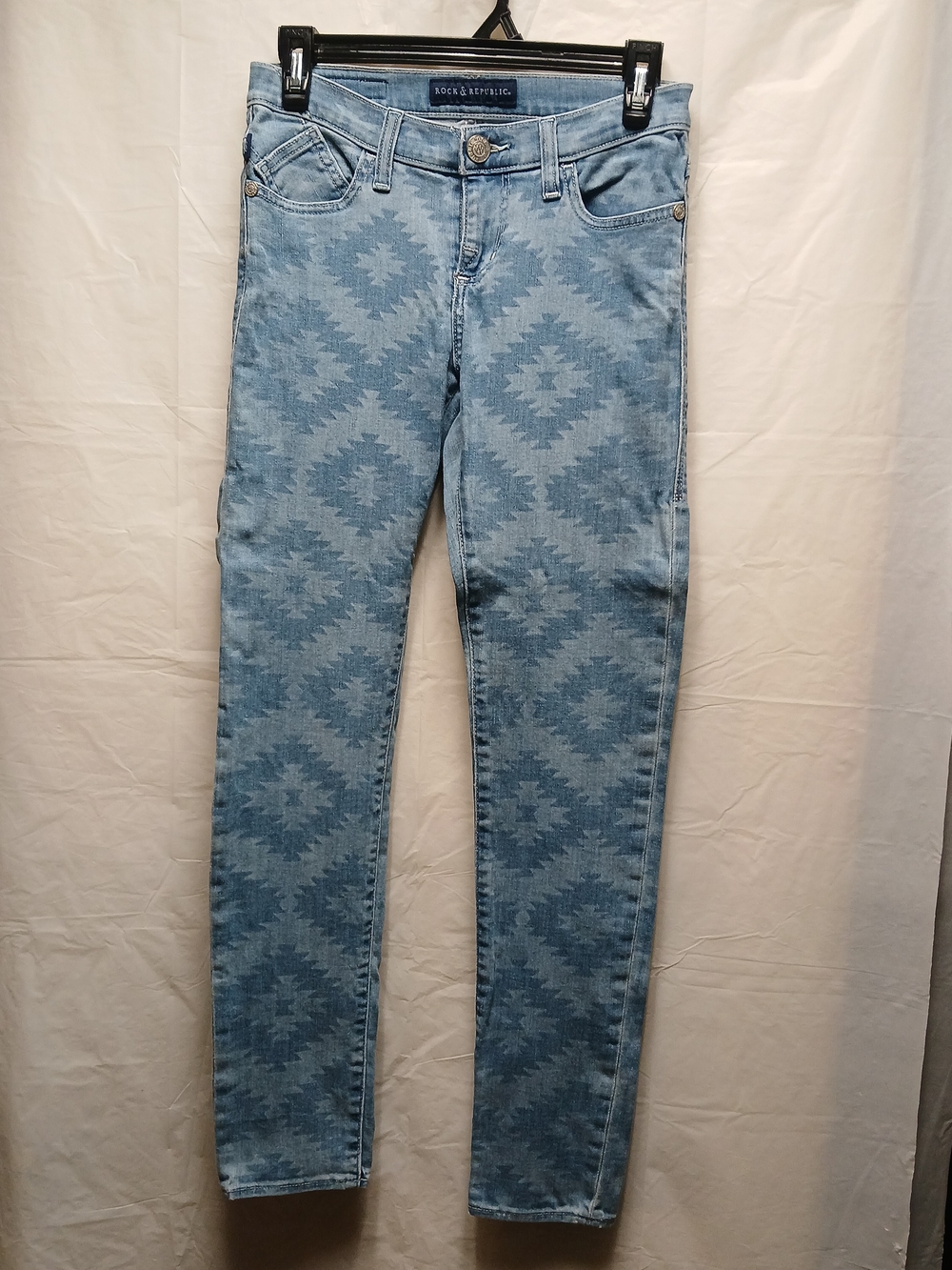 Rock & Republic Light Blue Aztec-Print Skinny Jeans